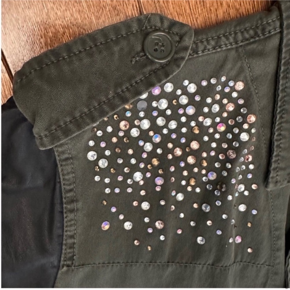Rhinestone leather sleeve moto jacket - Picture 11 of 12
